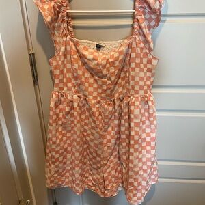 Coral and White Checkered Romper